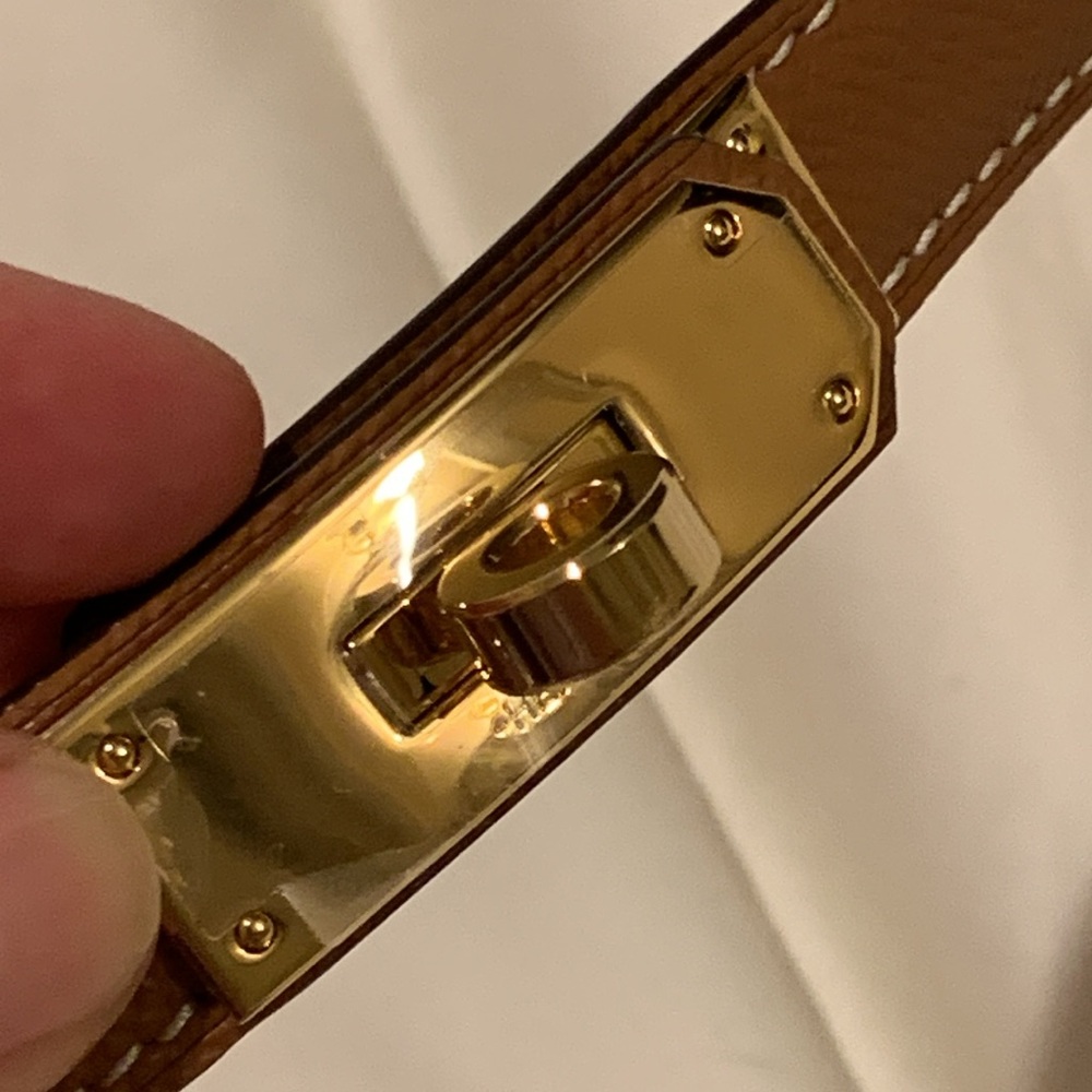 Brand new thin brown  sealed golden closure unique belt, size L, adjustable